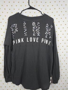 Victorias Secret PINK LEOPARD CHEETAH Bling Sequined Campus Tee Shirt XS